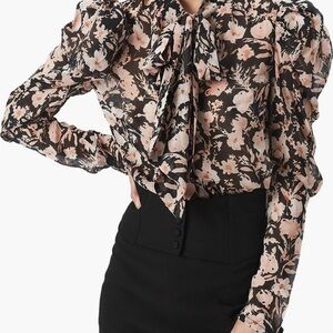 Bardot Amielie floral puff sleeve tie neck blouse